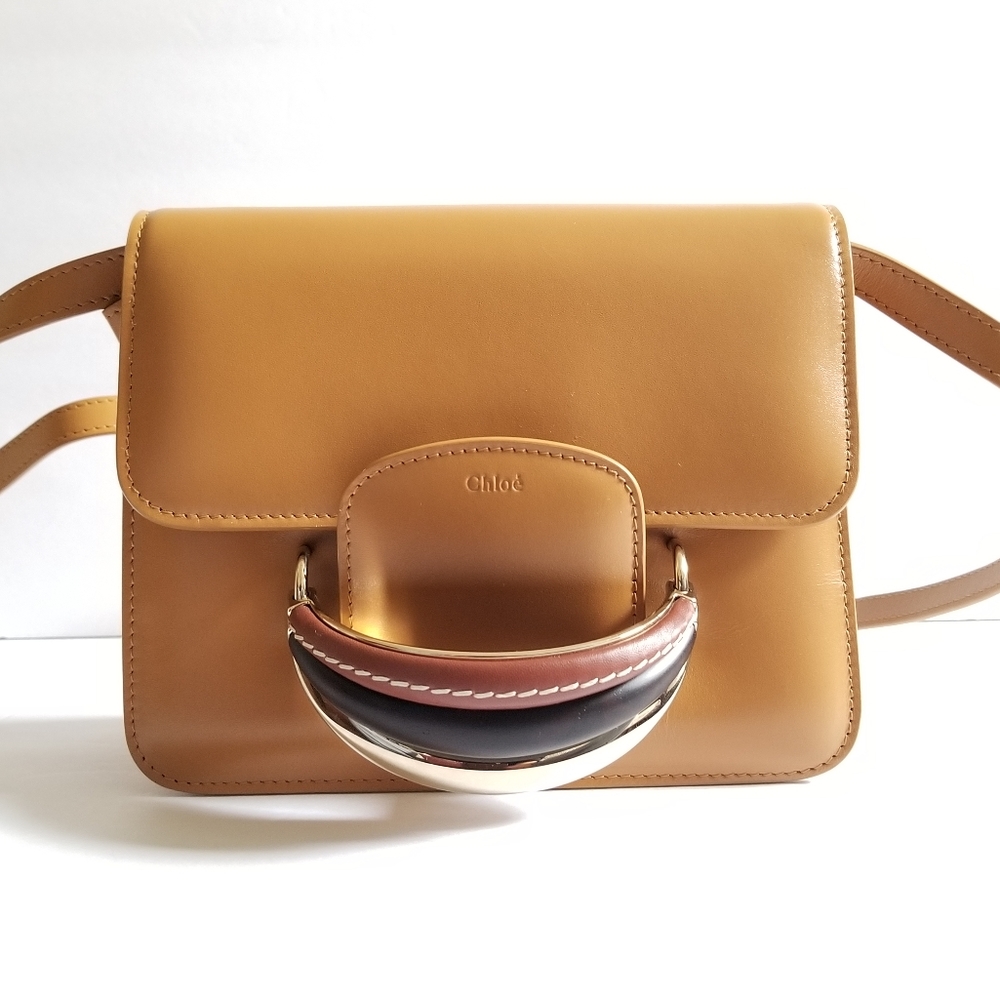 Chloé Kattie Leather Crossbody Clutch Bag Camel Brown - Picture 7 of 14